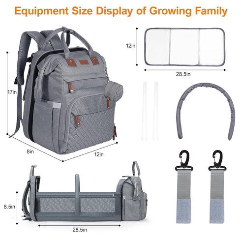 Shengmeister Backpack Baby Diaper Bag, with Changing Table, Unisex Baby Bag, with Diaper Pad, USB Charging Port