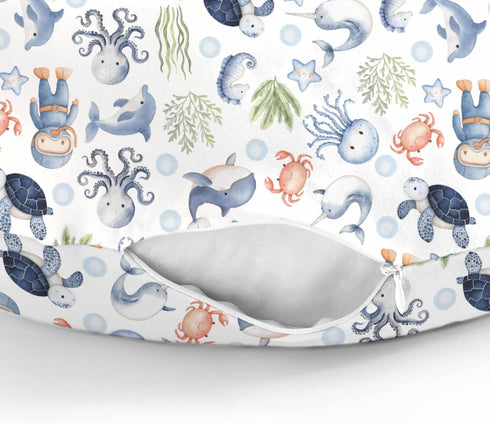 Sea Animal Baby Nursing Pillow Cover for Boy Girl Diver Turtle Jellyfish Whale Sea Weeds Starfish Nursing Slipcover
