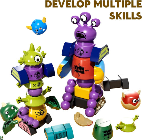 3-5 Set 3 4 5 6 7 TEMI Magnet Robot Toy for Kids Years Old - Monster Magnet Toys Stacking Transform Toys with Storage