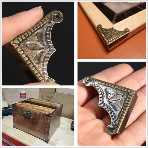 dophee Antique Brass Box Corner Covers, Decorative Protectors for Jewelry Box, Chest, Table, 1.53"x1.53"x1.97"(12-Pack)