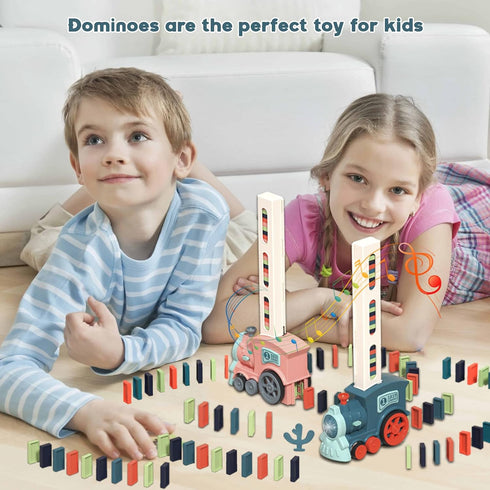 Set 3 4 5 6 7 8 Domino Train Toy for Kids, Automatic Dominoes Blocks Building and Stacking Toys Creative Kids Games