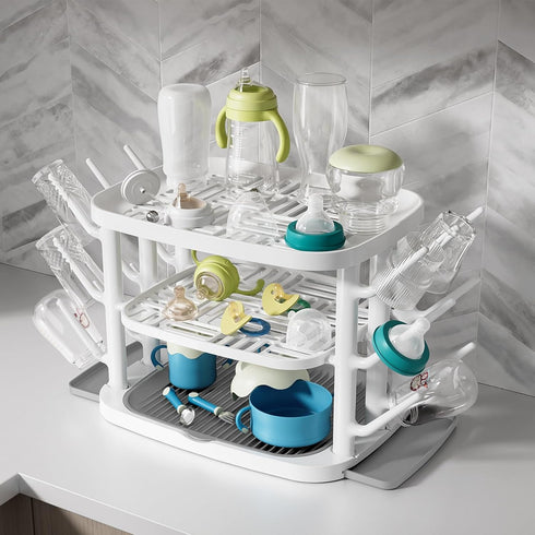 GREENDADI Rack,3-Tier Countertop 360 Baby Bottle Drying Large Capacity Organizer with Ventilation, Removable Drip Tray