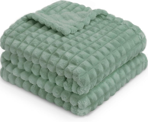 HOMRITAR 3D Flannel Fleece Baby Blanket for Unisex Sage Green Super Soft