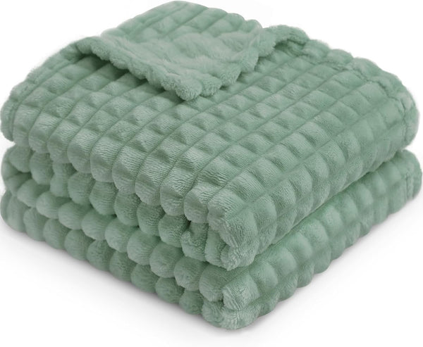 HOMRITAR 3D Flannel Fleece Baby Blanket for Unisex Sage Green Super Soft