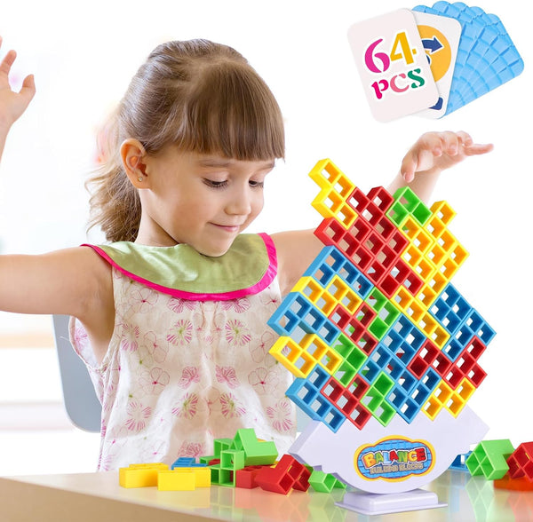 LIMYIOM 64Pcs Tetra Tower Game, Family Board for 2 Players Family Games,