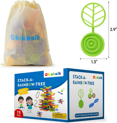 Stack-a-Rainbow-Tree 70 Piece Plastic Stacking Blocks, Balance Game Building Toys for Kids Ages 3-8, Montessori Gifts
