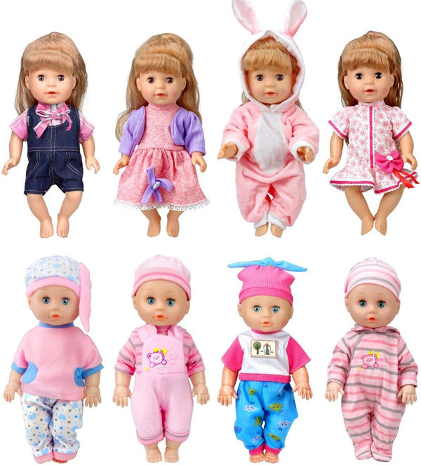 8-Sets Baby-Doll-Clothes for 12 inch Baby Dolls, Handmade Clothing, Lovely Hat Dress and Outfits Accessories