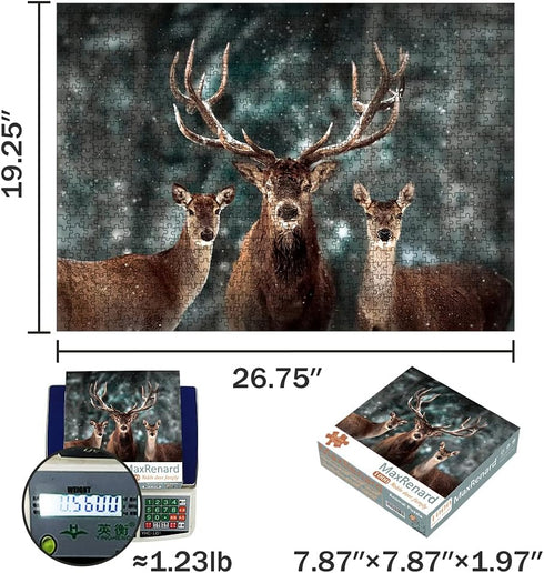 MaxRenard Game 1000 Pieces Jigsaw Puzzle for Adult Animal Toy Noble Deer Family