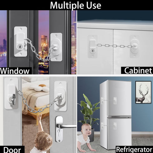 3 Pack Adjustable Child Safety Locks with Keys for Fridge, Door, Drawers, Toilet, and Cabinet (White)