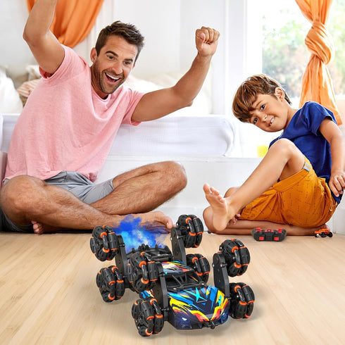 8WD 6-12 ADUSRIZ Gesture Sensing Road Stunt Car, Remote Control Cars with LED Light, Music and Spray, Drift RC Car Toys