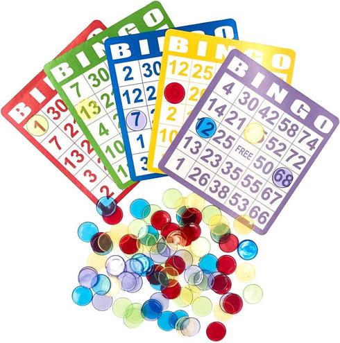 Yuanhe Bingo Game Set with 100 Bingo Cards & 1000 Colorful Transparent Bingo Chips