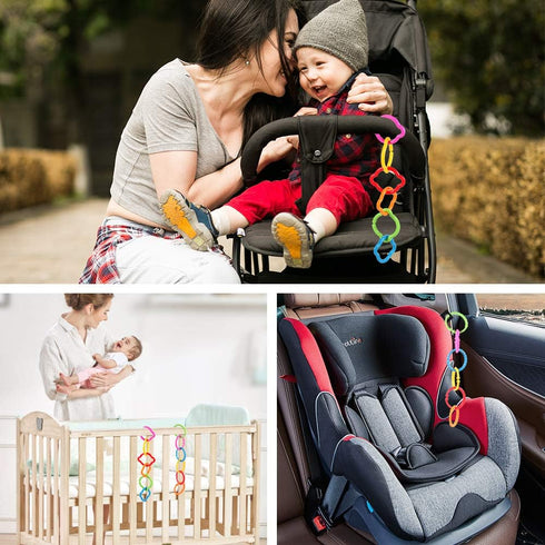 Link-to-Go Connecting Rings Toy Set for Stroller, Car Seat, Crib, Playmat, Clip On Early Education Accessory