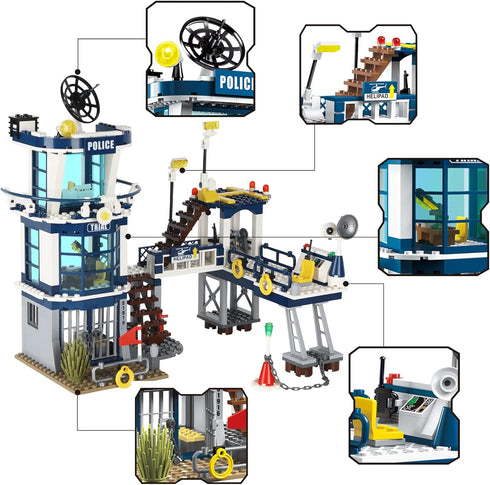City Police Station STEM Building Set, Compatible with Lego Military Helicopter, Boats, Swat Team, 565 PCS Best Gift
