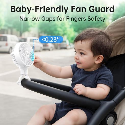 GUSGU Stroller Fan Clip on for Baby, Flexible Tripod & Rechargeable Battery, Small Personal Fan, Mini Portable Fan for Travel, Handheld, Car (White) by GUSGU