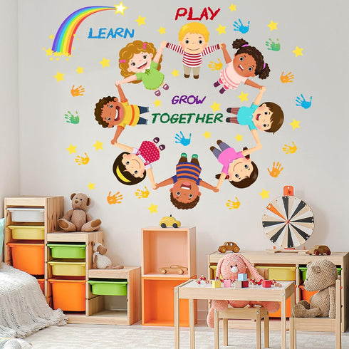 Peel and Stick Kids Wall Decals Educational Rainbow & Diversity Stickers for Nursery, Classroom, Playroom | Learn Play