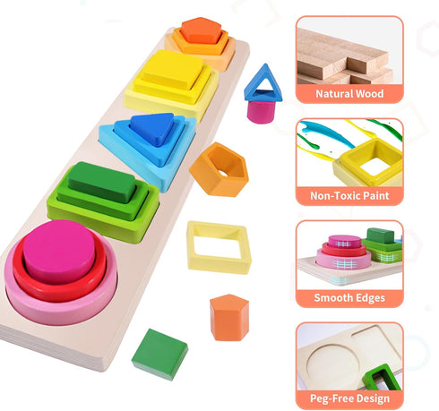 Montessori Toys for 1+ Year Old, Wooden Stacking Sensory Toys for Toddlers 1-3, Educational Sorting Toys for Gifts