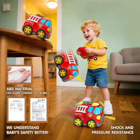 2.4G 1-5 AEROQUEST Remote Control Car, Cartoon Emergency Vehicle, RC Fire Truck Engine Toys with Lights & Music