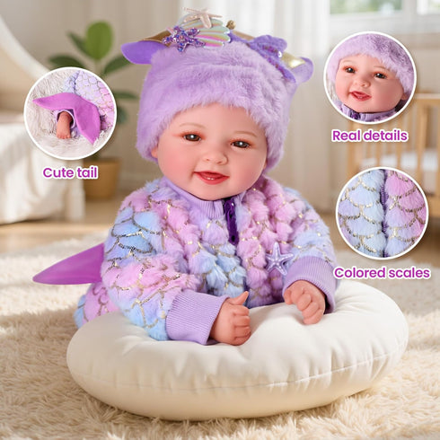 Girl-17inch 3+ BABESIDE Mermaid Baby Doll Realistic Soft Baby Dolls with Sparkling Mermaid Outfit & Accessories, Cute