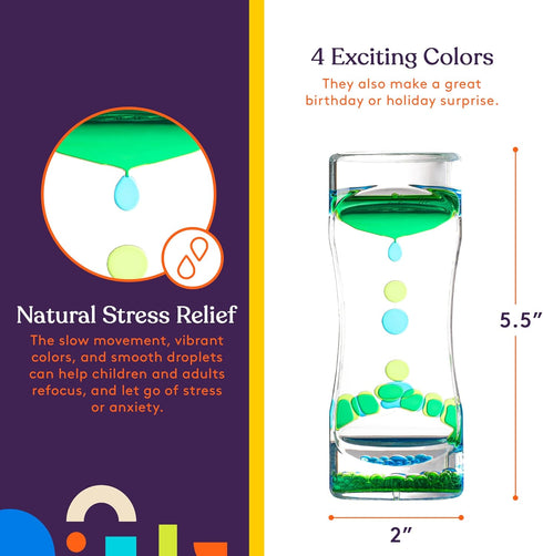 Special Supplies Liquid Motion Bubbler Toy (4-Pack) | Colorful Hourglass Timer | Sensory Play for Bedroom, Kitchen,