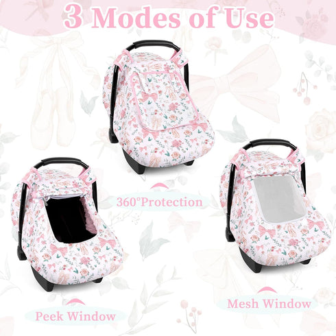 2 Cozy Baby Car Seat Cover Winter, Windproof Carseat Covers for Newborn with Layers Window, Pink Flowers Infant Car