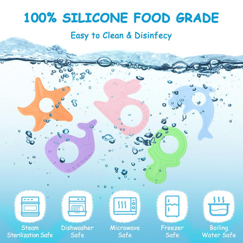 8 Pack Frozen 3 BEBOAN Silicone Baby Teething Toys, Cute Baby Teether Teething Ring Chew Toys Teether, BPA Free Easy