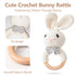 Wooden Baby Rattle, Handcrafted Crochet Bunny Rattles with Wooden Teething Ring, Organic Beige Rabbit Newborn Toy
