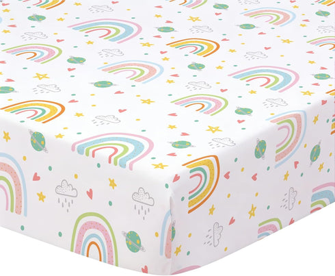 JISEN Baby Crib Sheets Soft Breathable Rainbow Fitted Crib Sheets for Standard