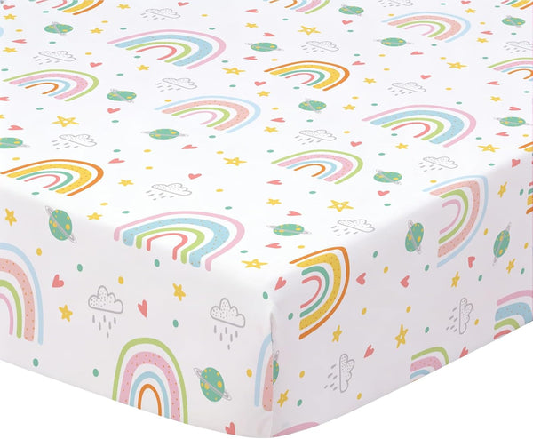 JISEN Baby Crib Sheets Soft Breathable Rainbow Fitted Crib Sheets for Standard