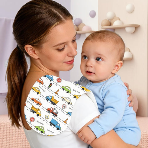 JoyframeAI 4 Pack Cloths,20x10inches Blue Burp Cloths Baby for Boys Girls,Soft Cotton,Traffic Car Theme Design,Super