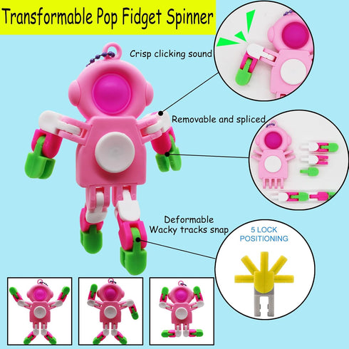 DUOBAOJIA 8 Pack Pop Fidget Spinner, Keychain Fidget Toys, Wacky Tracks Fidget Toys, Deformable Fidget Spinners Robot