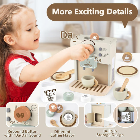 Playset 3 4 5 Airlab Toy Coffee Maker for Kids Wooden Kitchen Accessories Pretend Play Toddler Coffee for Girls Boys
