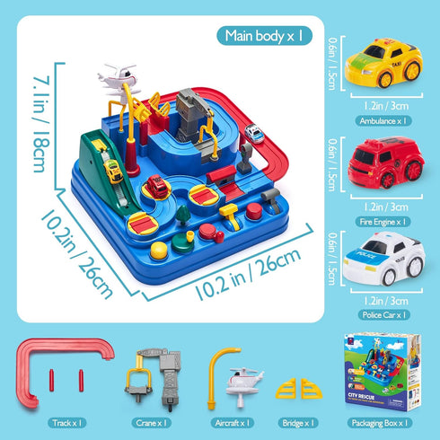 3 3-4, Hahaland Year Old Boy Toys - Race Track Toys, Car Toy for Boys Puzzle Track Rescue Racer Game with Magnetic
