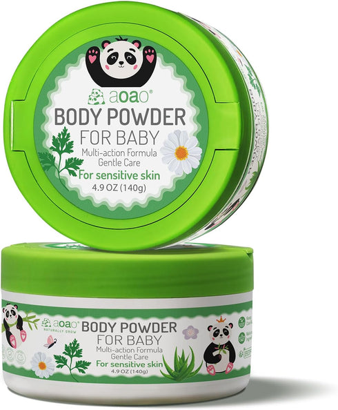 Baby Body Powder with Puff, Natural Cornstarch + Zinc Oxide Skin-Protecting Formula,