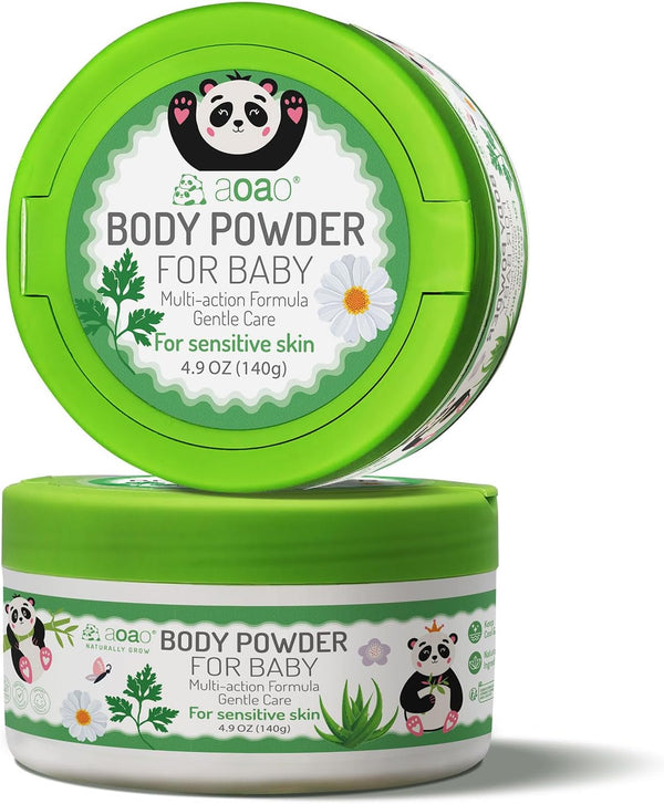 Baby Body Powder with Puff, Natural Cornstarch + Zinc Oxide Skin-Protecting Formula,