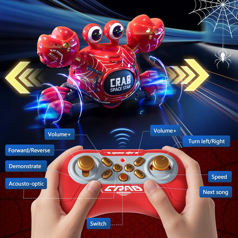 WINJOYMAX 360-Degree 2.4GHz 3 4 5 6 7 8 9 10 Remote Control Robot Crab Toy, Rechargeable With LED Lights And Music