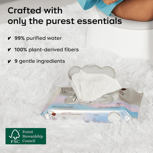 99% 42 3 Packs Bc Babycare Cloud Max Flushable Wipes, Hypoallergenic for Sensitive Skin, Water, Plant-Based Fibers
