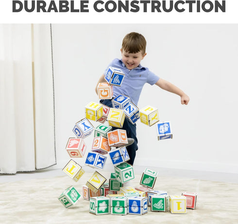 Bankers Box at Play Cardboard ABC/123 Building Learning Blocks, 50 Pack, 3"x 3" Blocks for Kids
