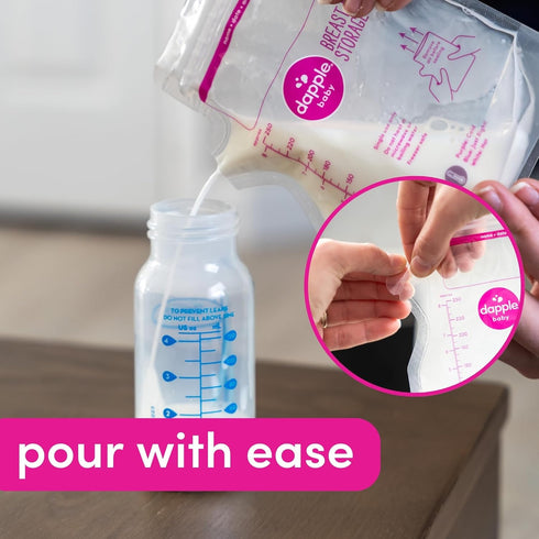 8oz, 100ct Dapple Breast Milk Storage Bags with East Pour Spout, Leakproof Double Zipper, BPA-Free, Pre-Sterilized