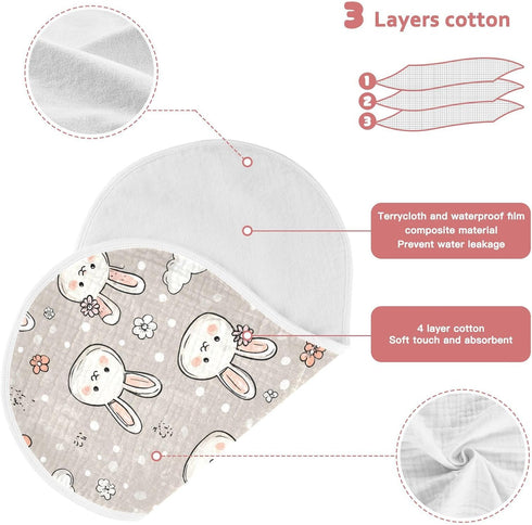 decor gift 4 Pack 22x11in Cotton Burp Cloth Breathable Funny Farm Bunny Flower washcloths for Babies Girls and Boys