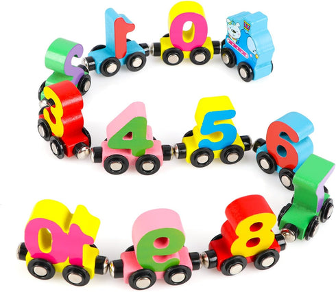 Wondertoys 12 PCS Wooden Number Train Set Toy Includes 1 Engine Cars