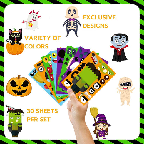 32PCS Halloween Stickers for Kids, Make a Face Stickers, Jack-O-Lantern Cute Arts and Crafts