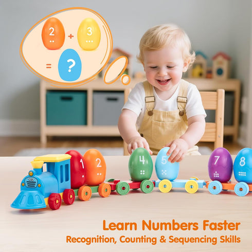 2-4, Set 8 Counting Eggs,2-3 hahaland Dinosaur Toys for Toddlers Montessori Learning Toy Matching Train with Dinosaurs