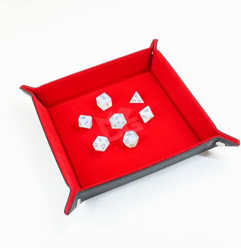 FanRoll Fold Up Velvet Dice Tray: Red with PU Leather Backing for Dungeons and Dragons