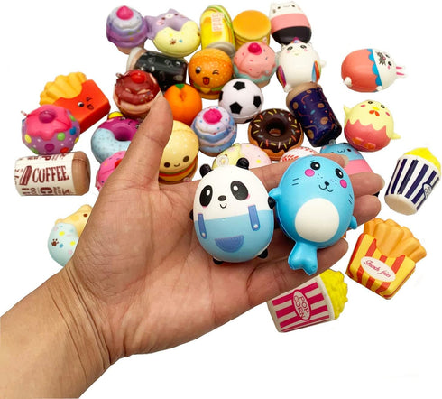30 Pack Squishies Sets, Slow Rising Kawaii Cute (1pc Jumbo + 29pcs Medium/Mini Size) Random Cake Bread Panda Bun