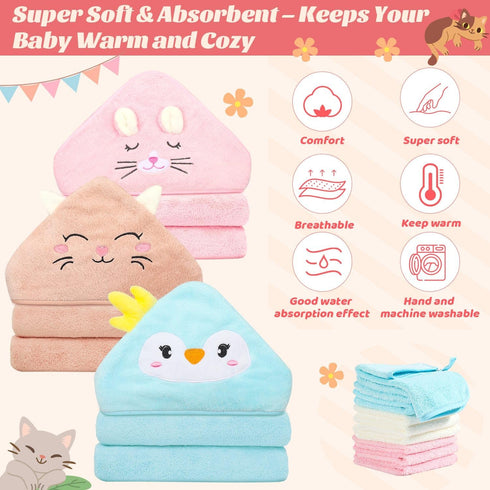 Sublaga 12 3 9 32x32 PCS Hooded Baby Towels, Soft Baby Towels, Absorbent Baby Bath Towels, PCS Baby Towels, and PCS