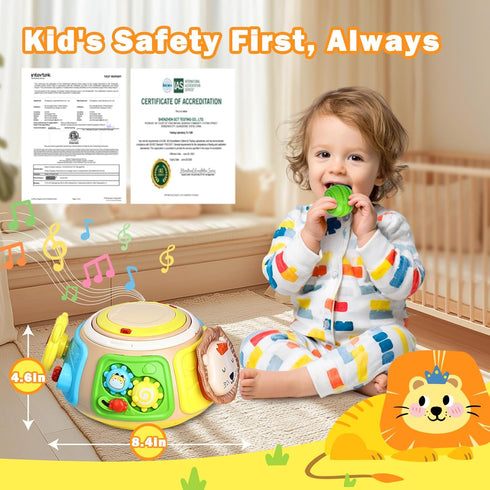 7-in-1 18+ 9 Activity Cube Drum Montessori Toys for Baby Months, Busy Toys for Toddlers with Sensory Shape Blocks