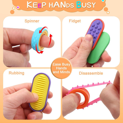FlufiFiea 6 Pack 3 Pack Sensory Fidget Toys - Fidget Rings and Silicone Magnetic Sliders for Kids, Sensory Toys
