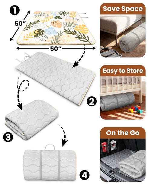 50x50 Tummy Baby Play Mat for Floor, Portable Thickened Foam Playpen Mat, Foldable for Easy to Store, Baby Time