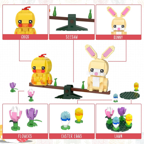 Nubee Set, 6+ (291pcs) Easter Bunny and Chick Building Cute Animal Rabbit Chicken Sitting on The See-Saw, Perfect