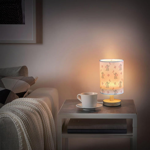 YYZZH Cute Elephant Baby Play Nightstand Lamp with Wood Base Fabric Shade for Living Room Bedroom Kids Room Office